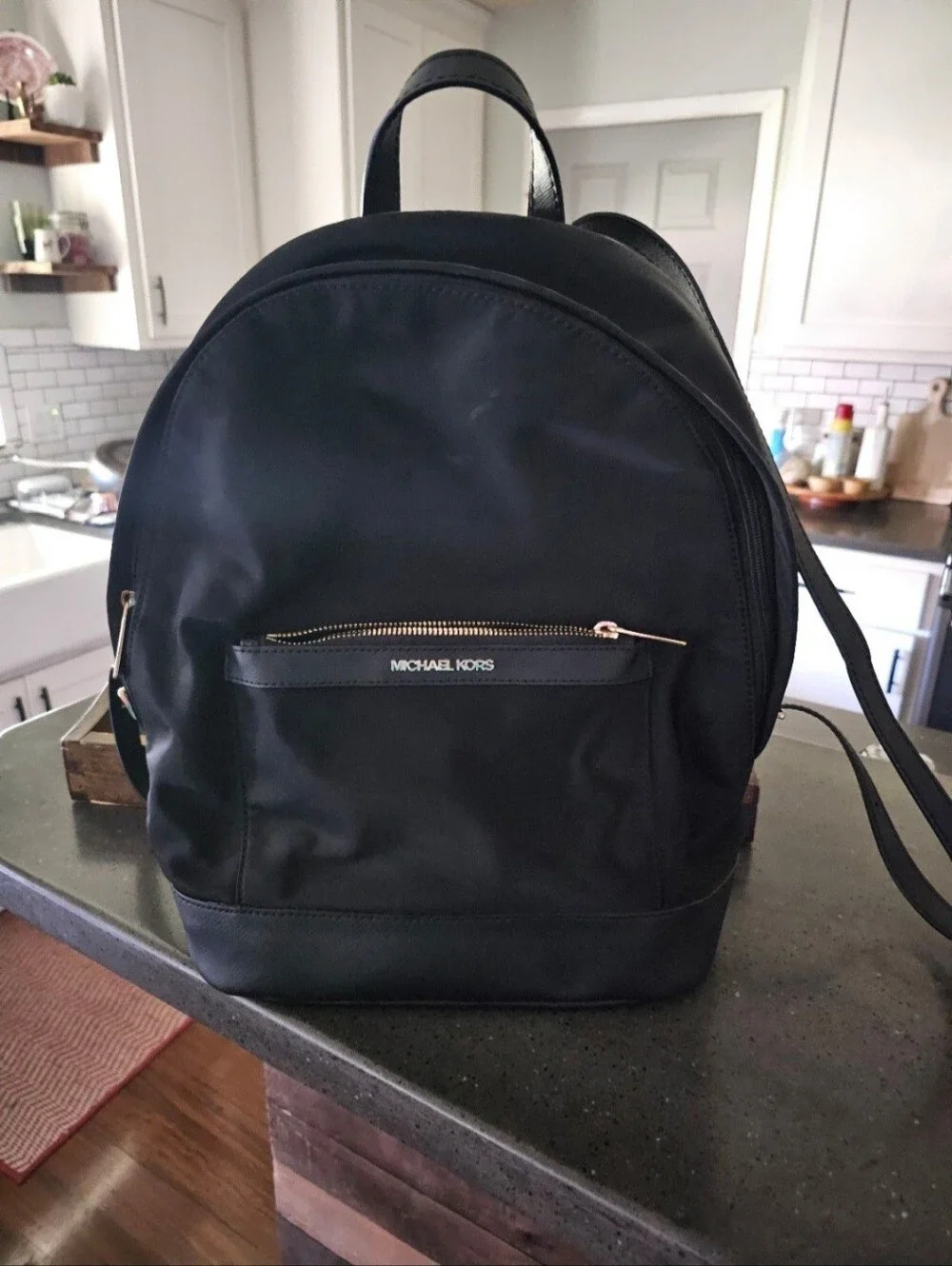 Michael Kors Black Nylon Backpack with Gold Accents - Picture 1 of 6